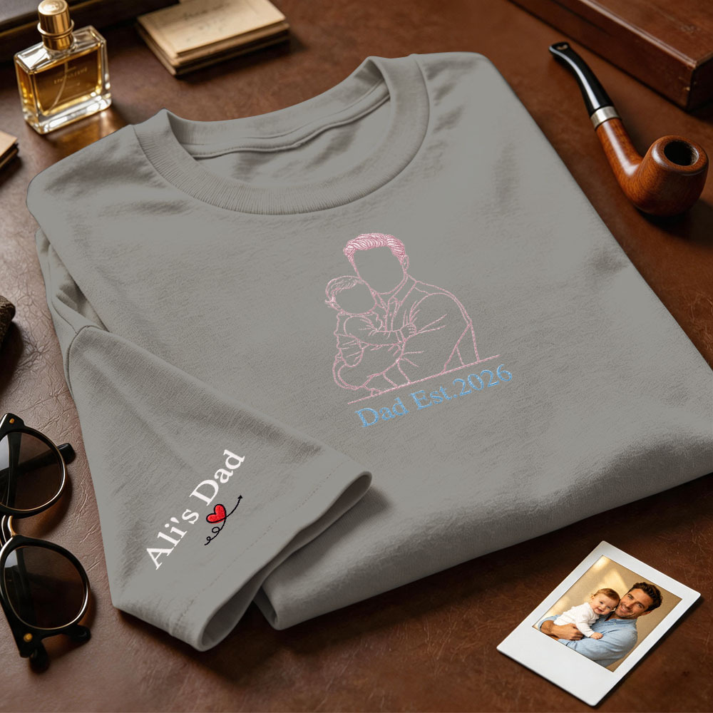 Custom Full Color Embroidered Sweatshirt Portrait Couple/Dad/Mom Family Gift Personalized Fathers Day Gift Idea - MyMoonLampAu