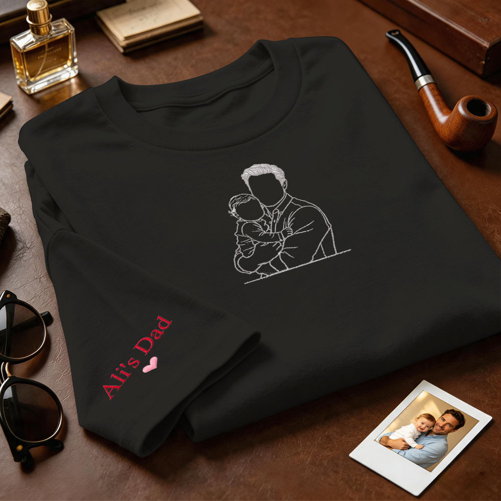 Custom Full Color Embroidered Sweatshirt Portrait Couple/Dad/Mom Family Gift Personalized Fathers Day Gift Idea - MyMoonLampAu
