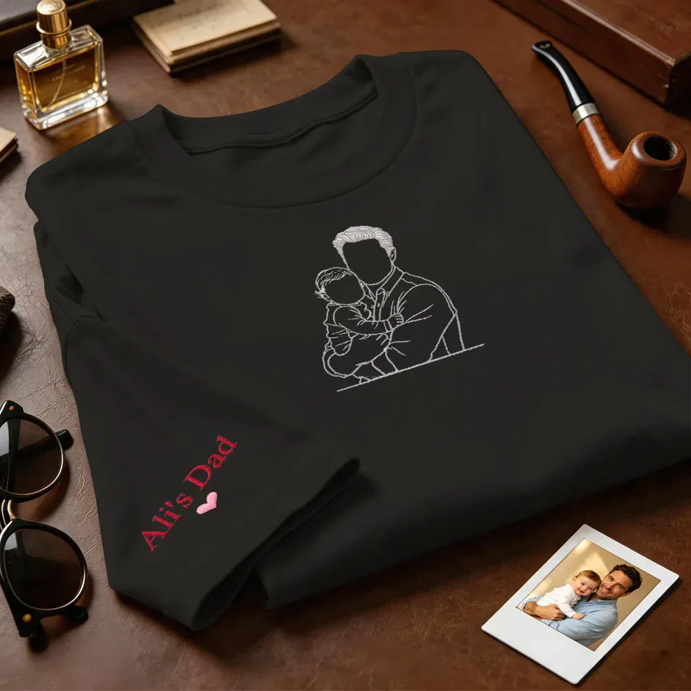 Custom Full Color Embroidered Tshirt Couple/Dad/Mom Family Gift Personalized Fathers Day Gift Idea - MyMoonLampAu