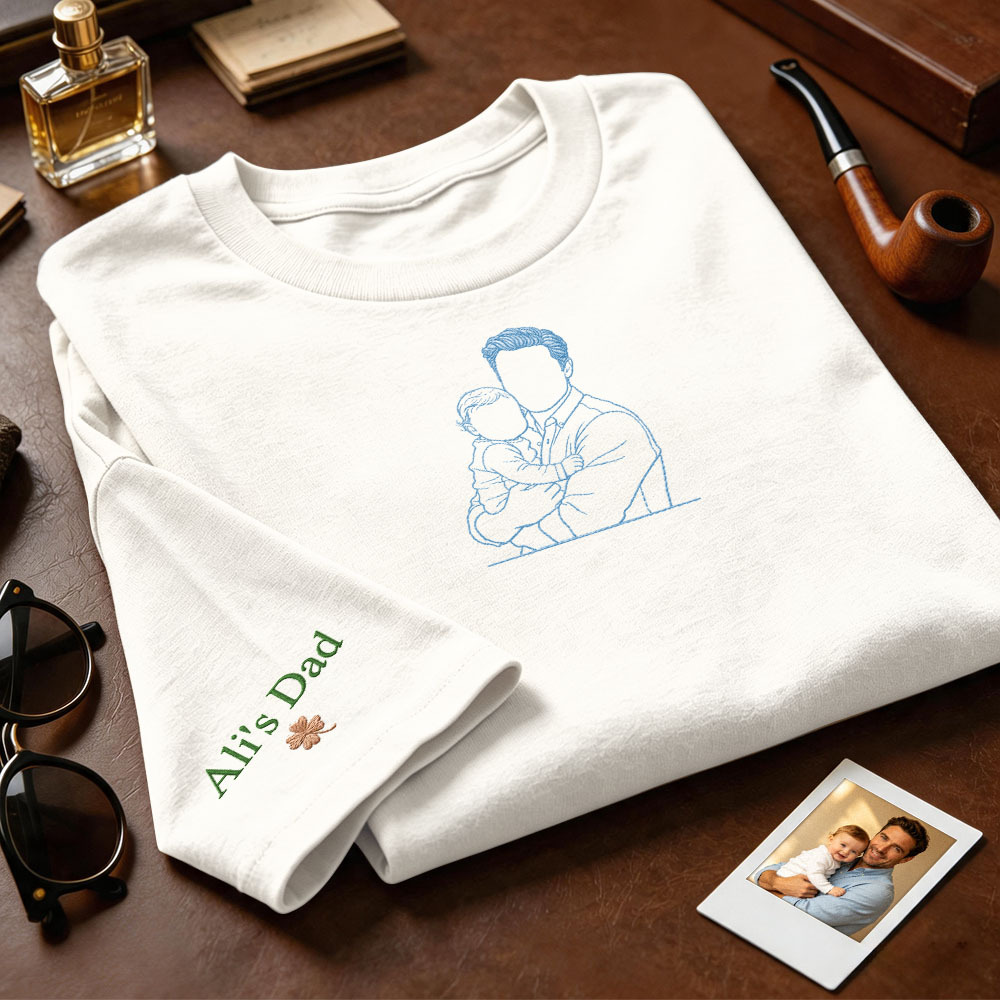 Custom Full Color Embroidered Sweatshirt Portrait Couple/Dad/Mom Family Gift Personalized Fathers Day Gift Idea - MyMoonLampAu