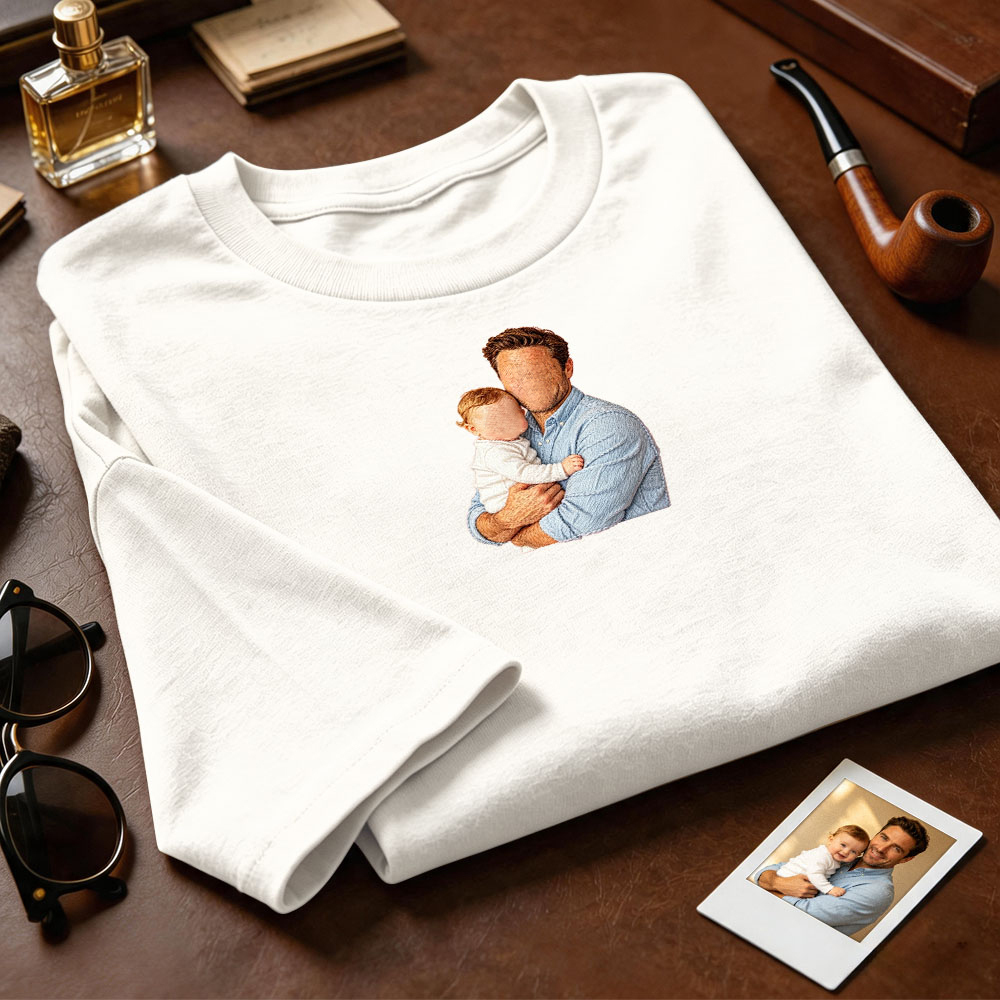 Custom Full Color Embroidered Sweatshirt Portrait Couple/Dad/Mom Family Gift Personalized Fathers Day Gift Idea - MyMoonLampAu