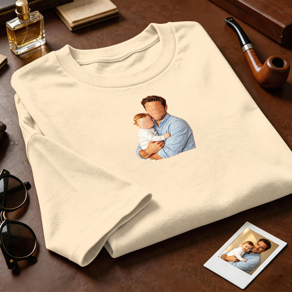 Custom Full Color Embroidered Sweatshirt Portrait Couple/Dad/Mom Family Gift Personalized Fathers Day Gift Idea - MyMoonLampAu