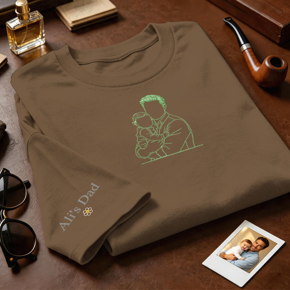 Custom Full Color Embroidered Sweatshirt Portrait Couple/Dad/Mom Family Gift Personalized Fathers Day Gift Idea - MyMoonLampAu