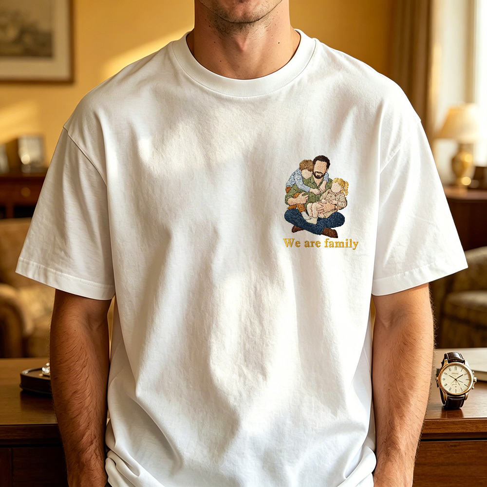 Personalized T-shirt Custom Embroidered Colorful Family Photo with Names Attractive Gift for Parents - MyMoonLampAu