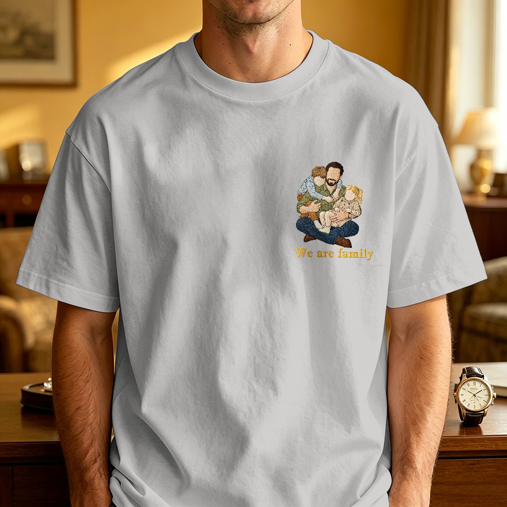 Personalized T-shirt Custom Embroidered Colorful Family Photo with Names Attractive Gift for Parents - MyMoonLampAu