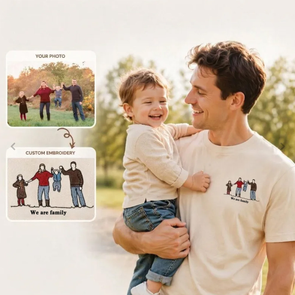 Personalized T-shirt Custom Embroidered Colorful Family Photo with Names Attractive Gift for Parents - MyMoonLampAu