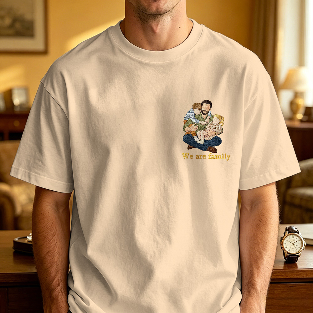 Personalized T-shirt Custom Embroidered Colorful Family Photo with Names Attractive Gift for Parents - MyMoonLampAu