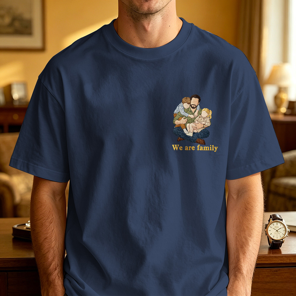 Personalized T-shirt Custom Embroidered Colorful Family Photo with Names Attractive Gift for Parents - MyMoonLampAu