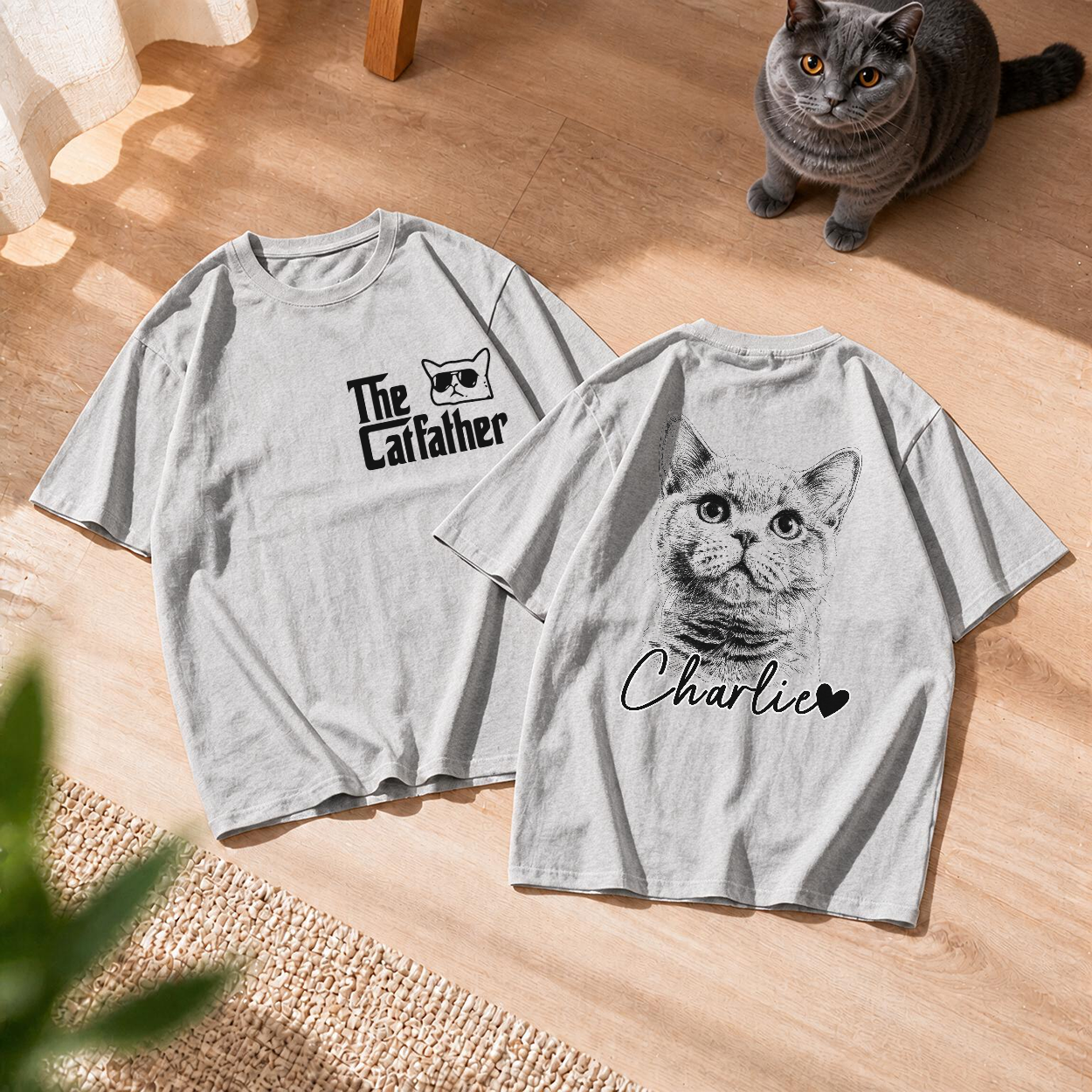 Custom Photo Unisex T-shirt Personalized Father's Day Birthday Gifts For Dog Cat Lovers, Dog Dad And Mom, Cat Owners - Home Is Where My Pets Are - MyMoonLampAu