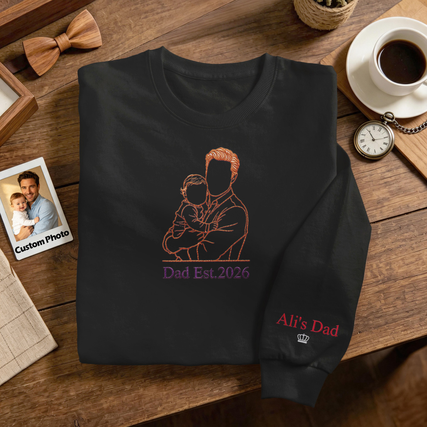 Custom Full Color Embroidered Sweatshirt Portrait Couple/Dad/Mom Family Gift Personalized Fathers Day Gift Idea - MyMoonLampAu