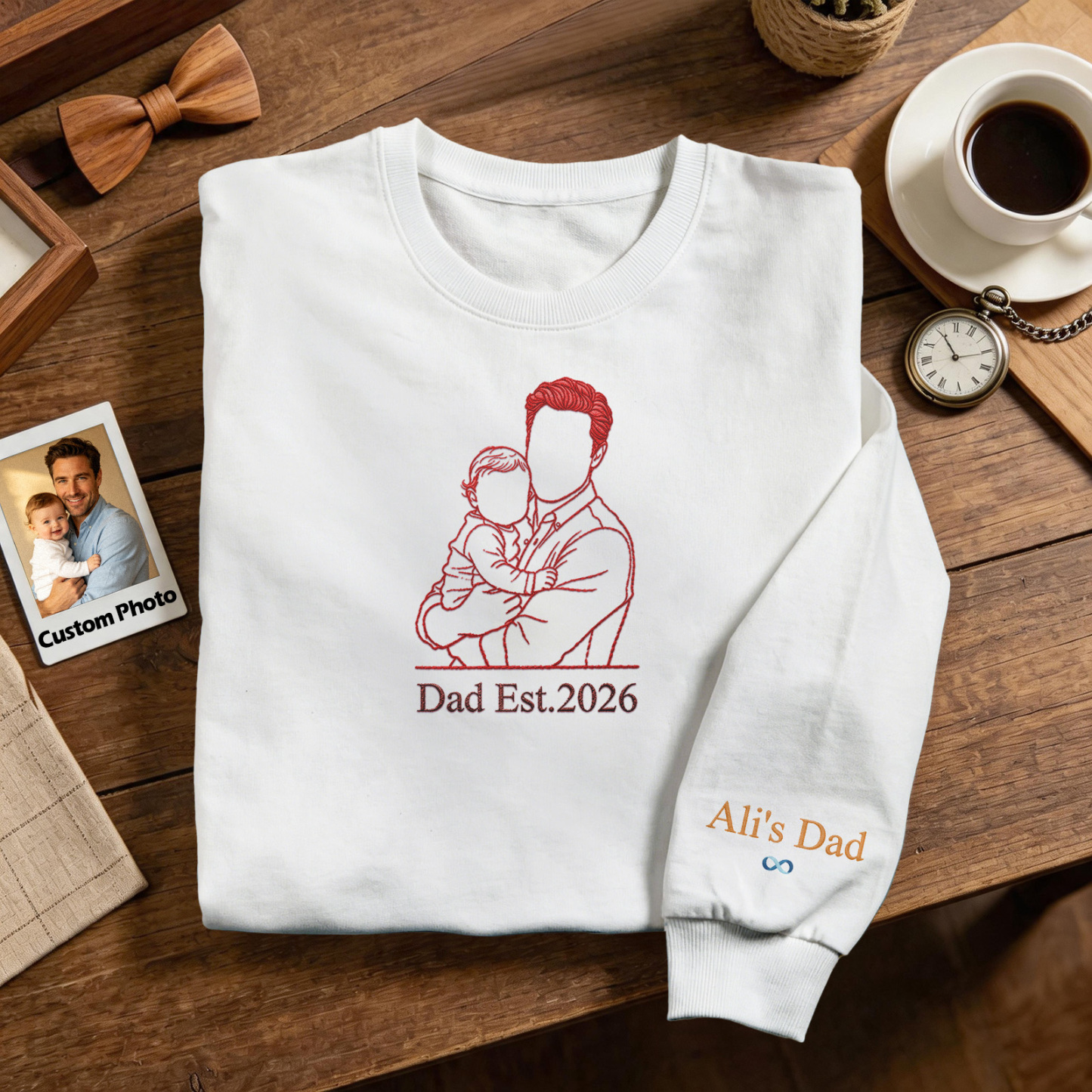 Custom Full Color Embroidered Sweatshirt Portrait Couple/Dad/Mom Family Gift Personalized Fathers Day Gift Idea - MyMoonLampAu