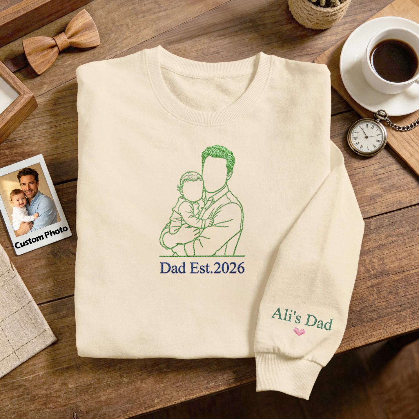 Custom Full Color Embroidered Sweatshirt Portrait Couple/Dad/Mom Family Gift Personalized Fathers Day Gift Idea - MyMoonLampAu