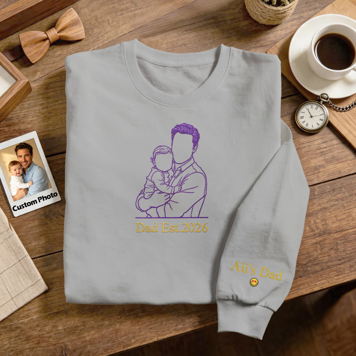 Custom Full Color Embroidered Sweatshirt Portrait Couple/Dad/Mom Family Gift Personalized Fathers Day Gift Idea - MyMoonLampAu