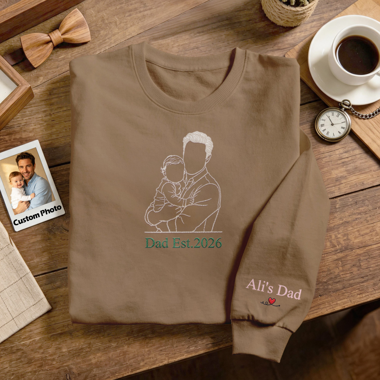 Custom Full Color Embroidered Sweatshirt Portrait Couple/Dad/Mom Family Gift Personalized Fathers Day Gift Idea - MyMoonLampAu