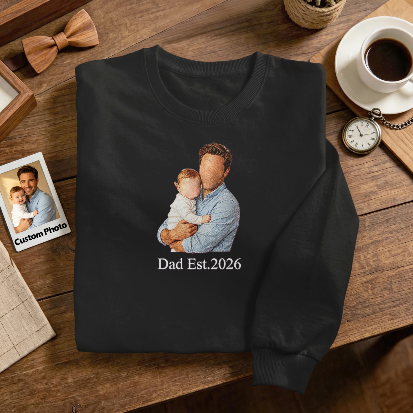 Custom Full Color Embroidered Sweatshirt Portrait Couple/Dad/Mom Family Gift Personalized Fathers Day Gift Idea - MyMoonLampAu