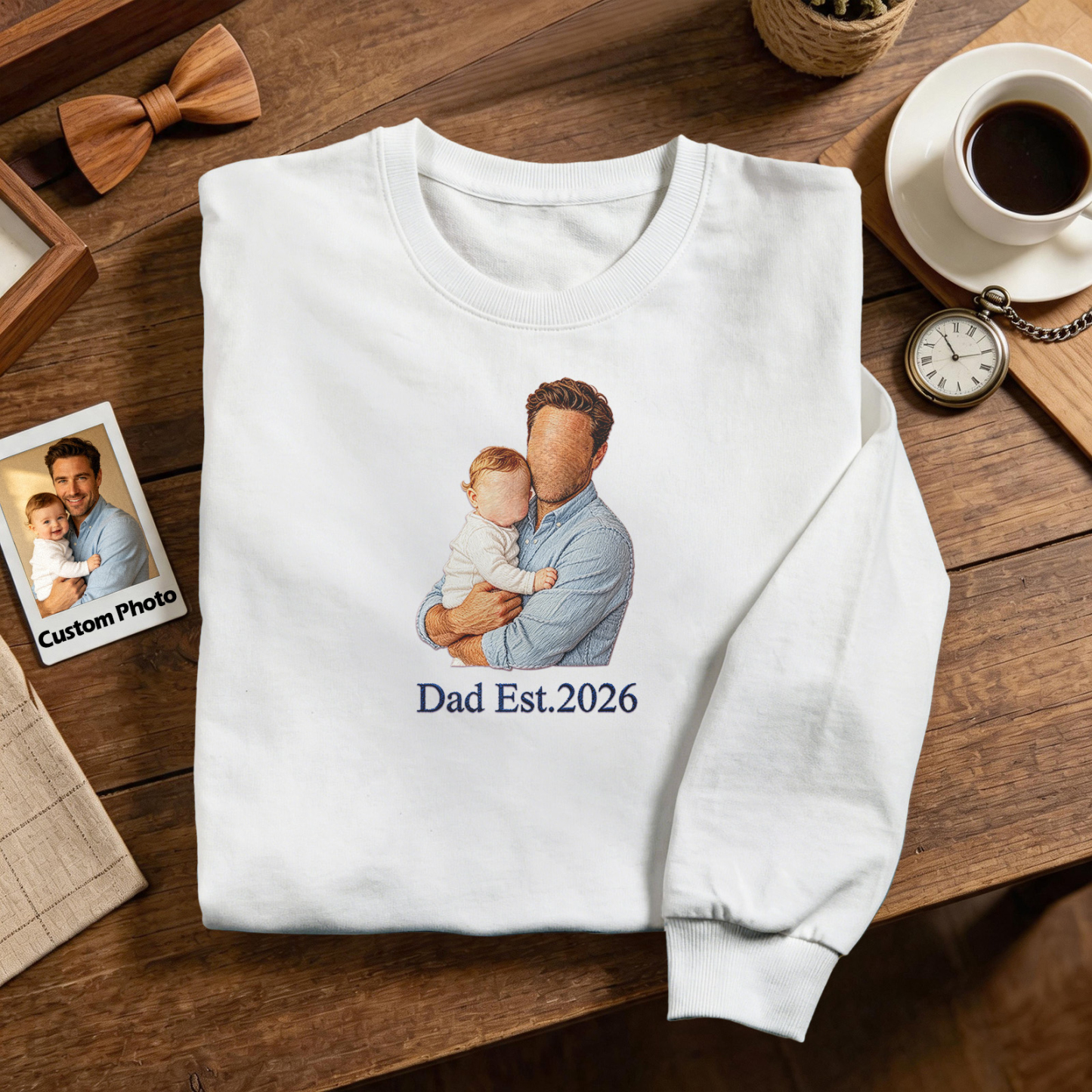 Custom Full Color Embroidered Sweatshirt Portrait Couple/Dad/Mom Family Gift Personalized Fathers Day Gift Idea - MyMoonLampAu