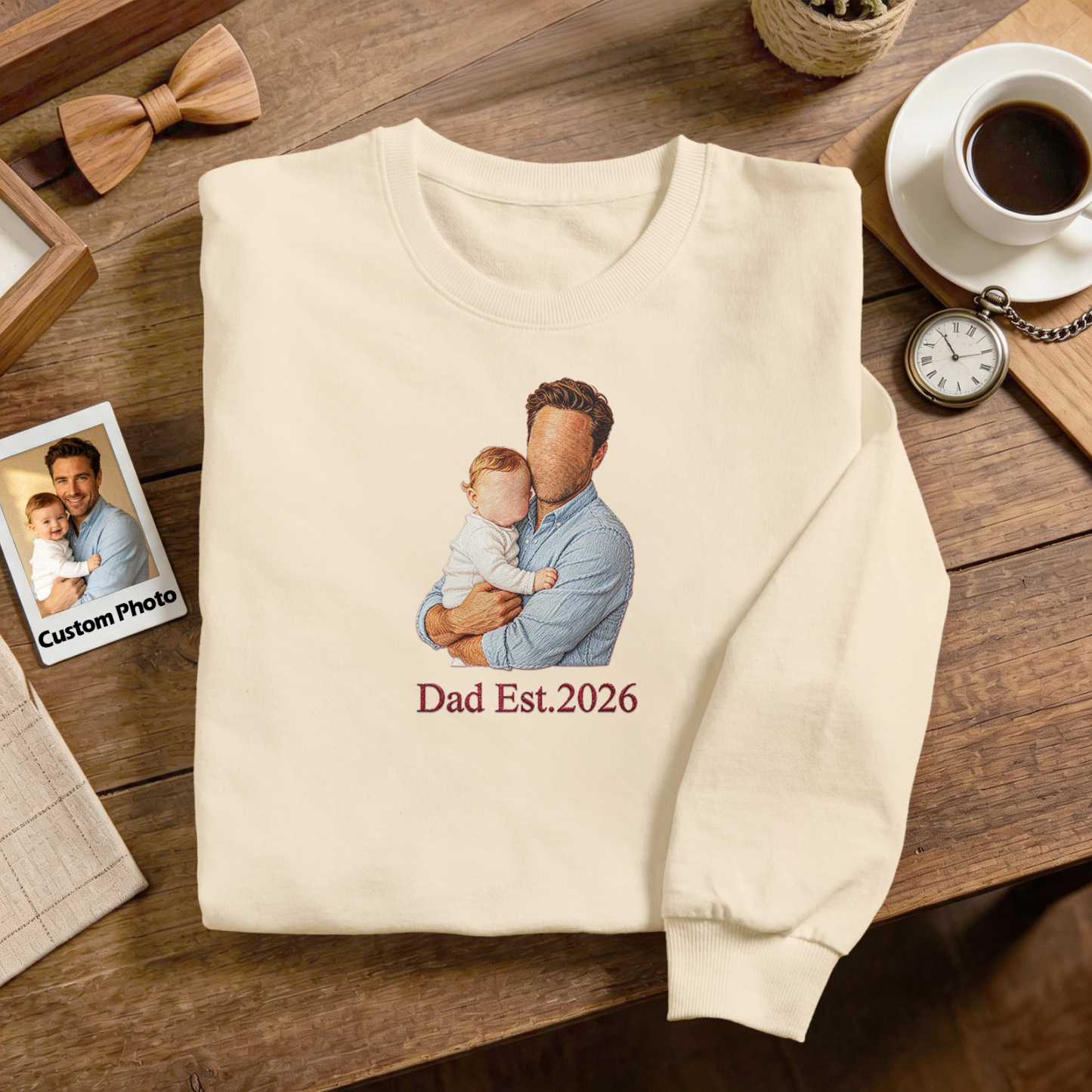Custom Full Color Embroidered Sweatshirt Portrait Couple/Dad/Mom Family Gift Personalized Fathers Day Gift Idea - MyMoonLampAu