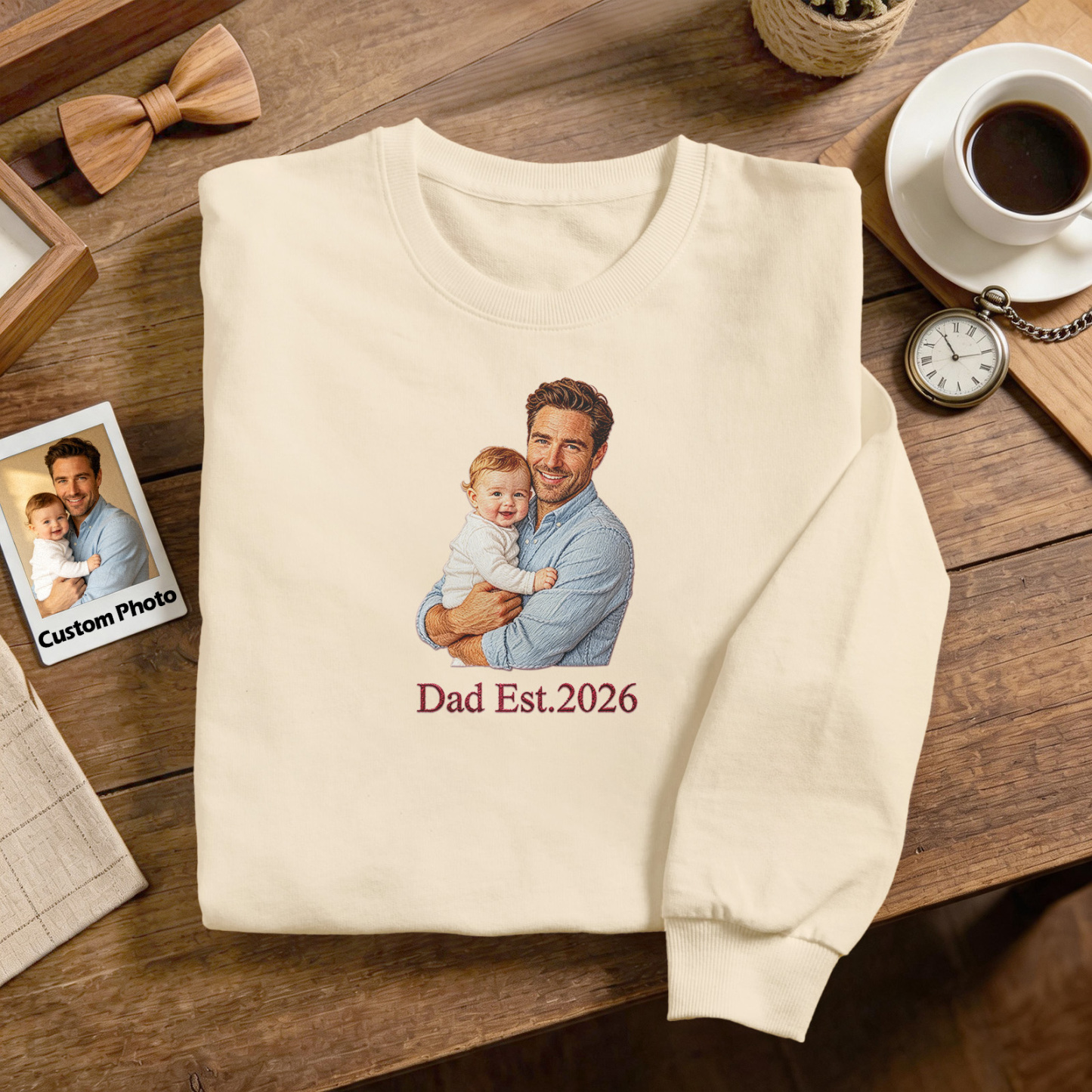 Custom Full Color Embroidered Sweatshirt Portrait Couple/Dad/Mom Family Gift Personalized Fathers Day Gift Idea - MyMoonLampAu