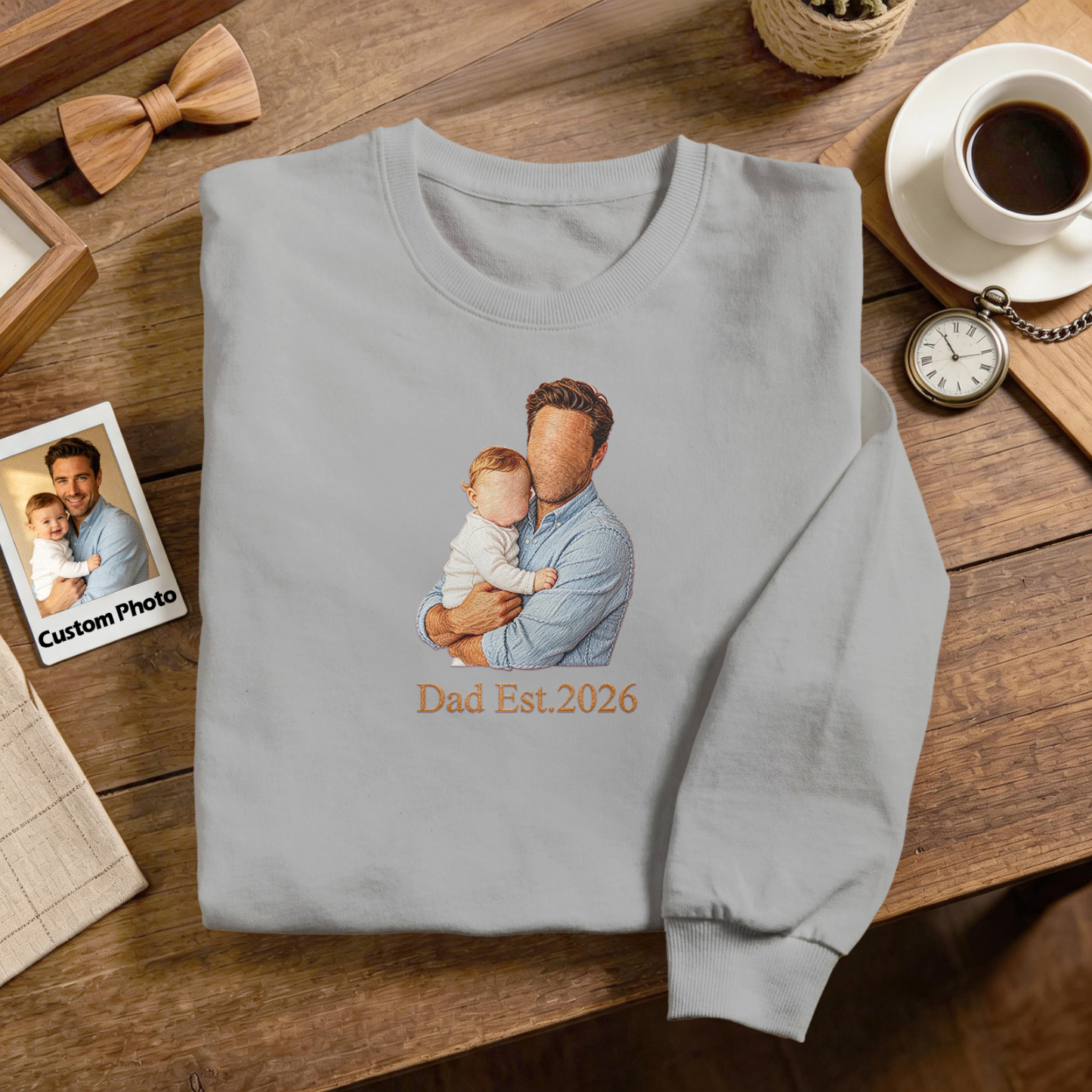 Custom Full Color Embroidered Sweatshirt Portrait Couple/Dad/Mom Family Gift Personalized Fathers Day Gift Idea - MyMoonLampAu