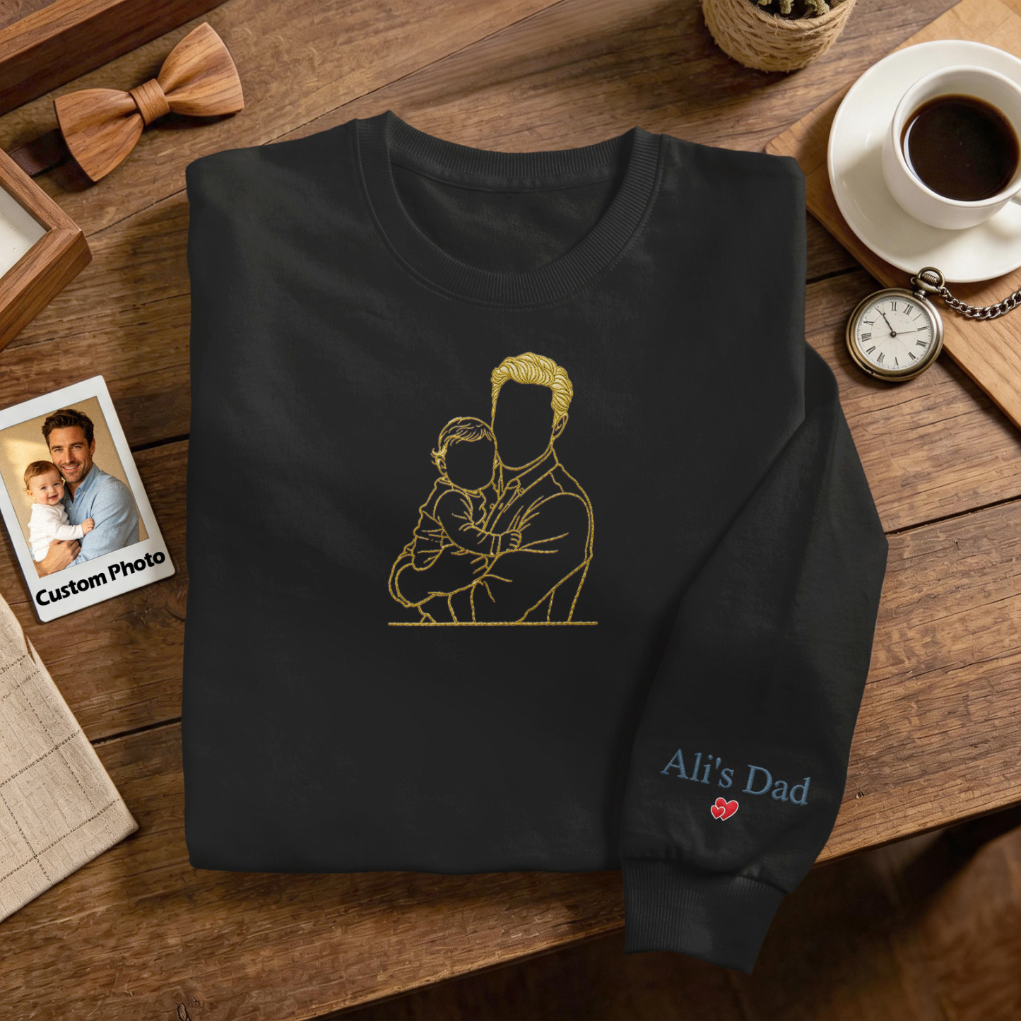 Custom Full Color Embroidered Sweatshirt Portrait Couple/Dad/Mom Family Gift Personalized Fathers Day Gift Idea - MyMoonLampAu