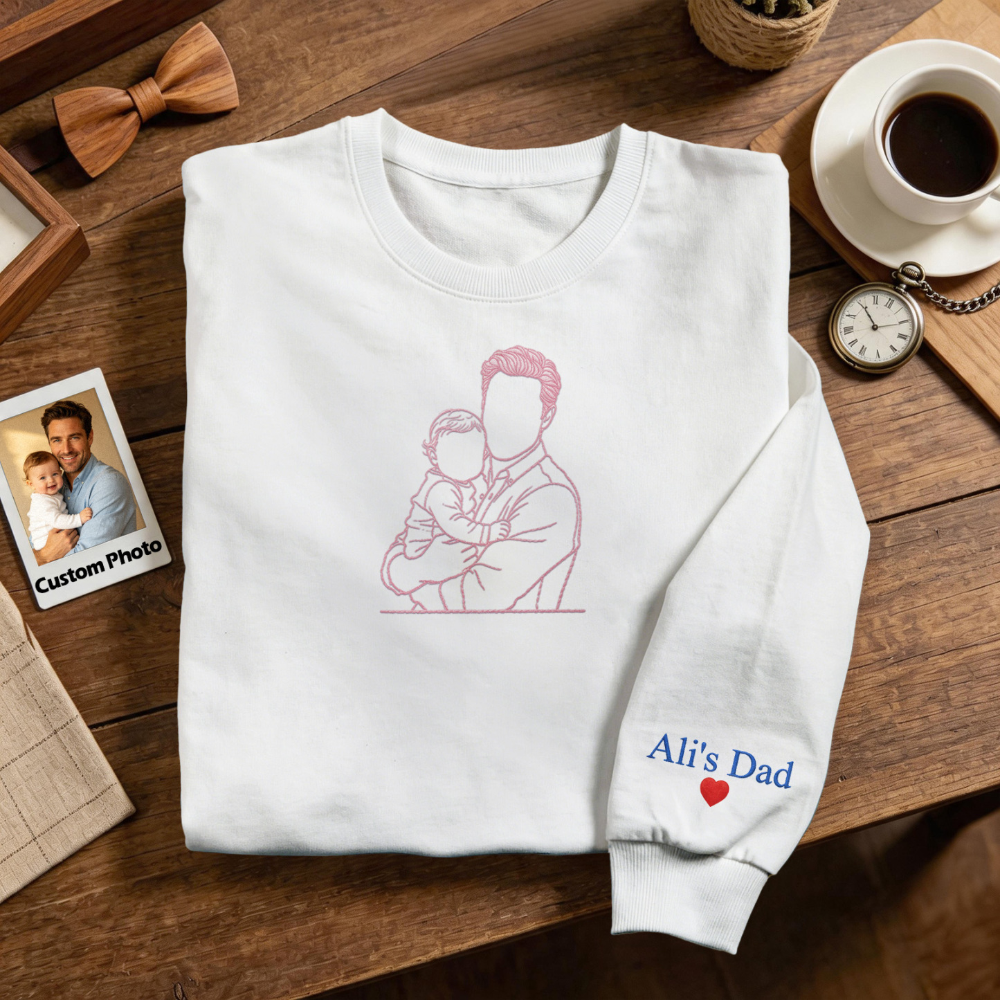 Custom Full Color Embroidered Sweatshirt Portrait Couple/Dad/Mom Family Gift Personalized Fathers Day Gift Idea - MyMoonLampAu