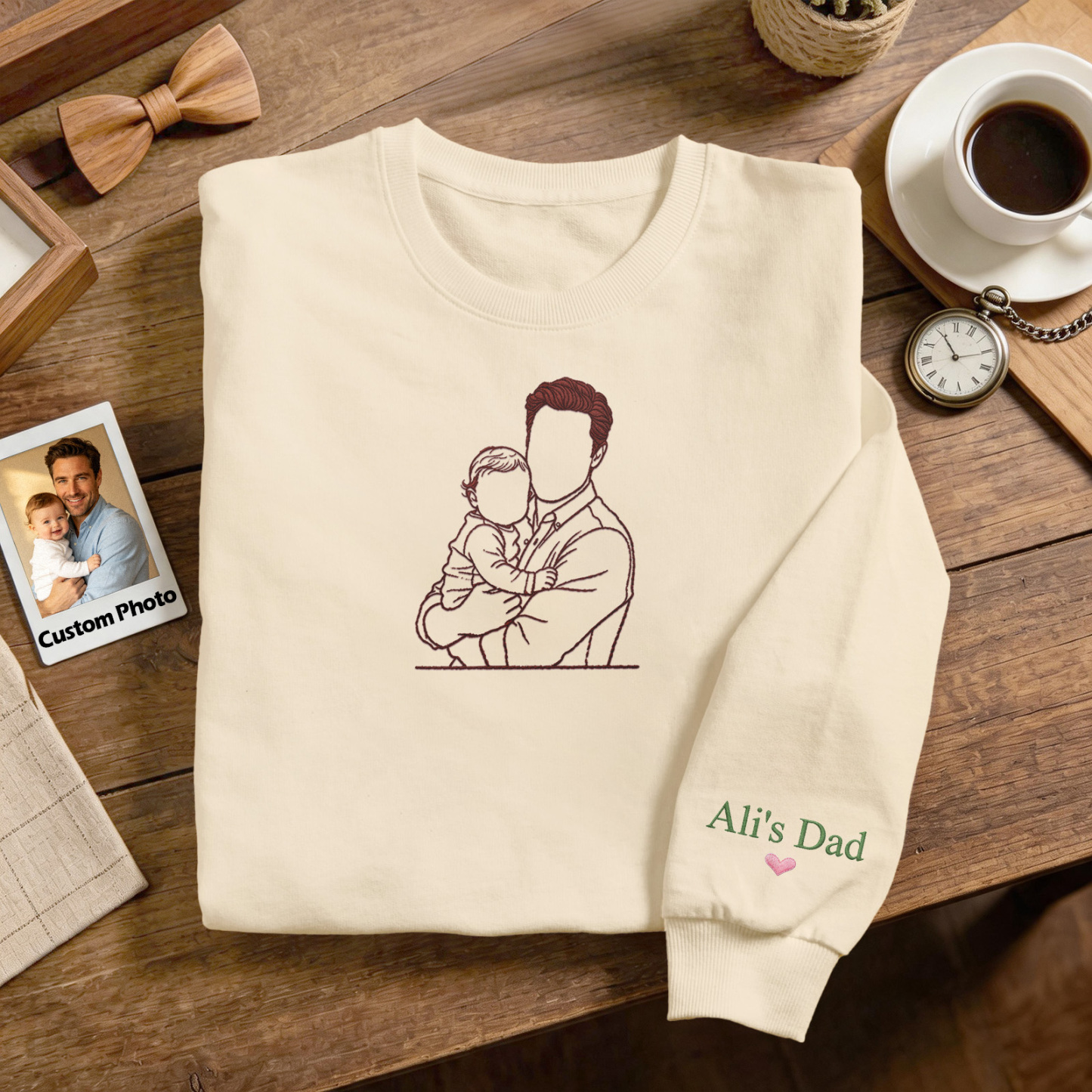 Custom Full Color Embroidered Sweatshirt Portrait Couple/Dad/Mom Family Gift Personalized Fathers Day Gift Idea - MyMoonLampAu