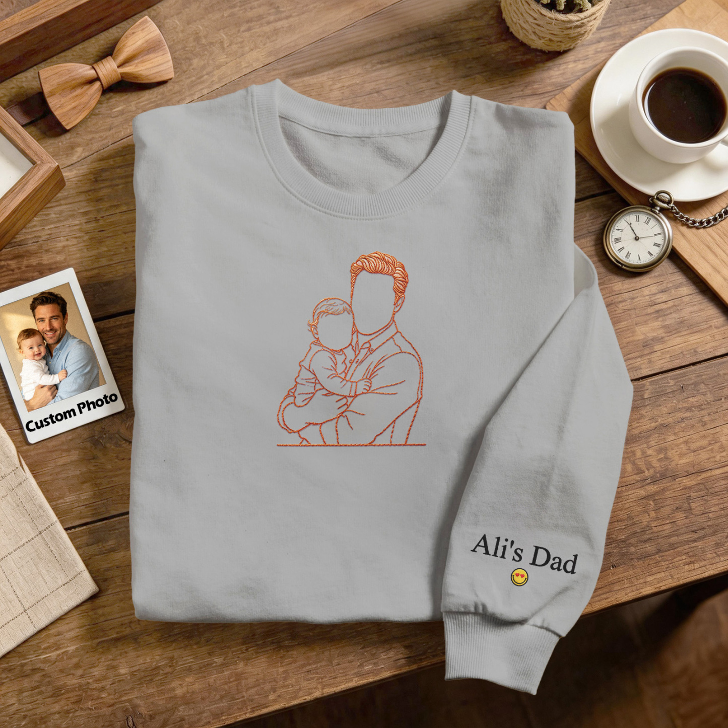 Custom Full Color Embroidered Sweatshirt Portrait Couple/Dad/Mom Family Gift Personalized Fathers Day Gift Idea - MyMoonLampAu