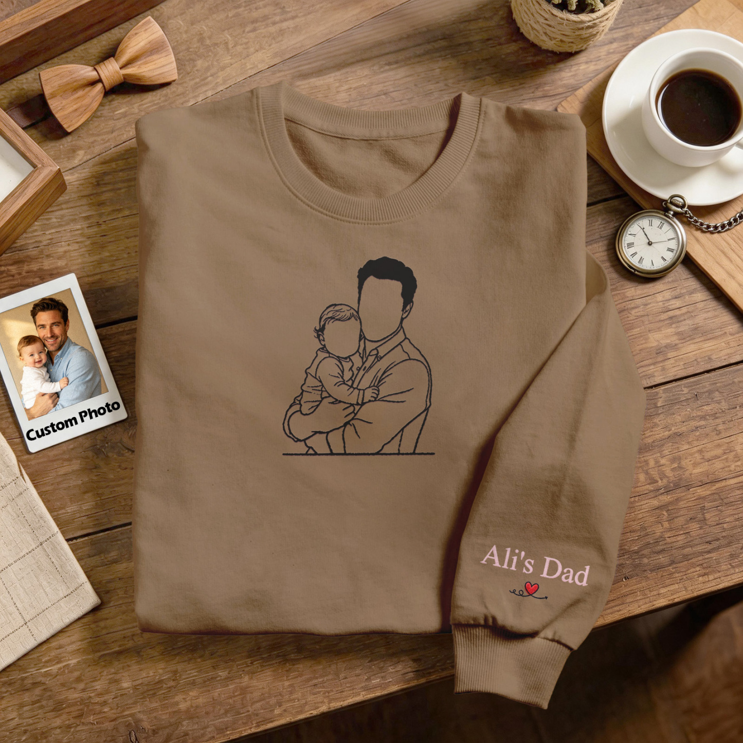 Custom Full Color Embroidered Sweatshirt Portrait Couple/Dad/Mom Family Gift Personalized Fathers Day Gift Idea - MyMoonLampAu