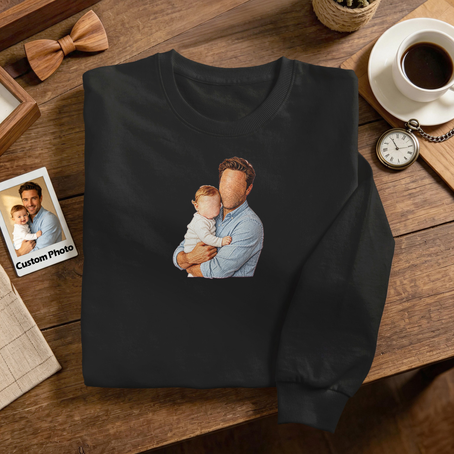 Custom Full Color Embroidered Sweatshirt Portrait Couple/Dad/Mom Family Gift Personalized Fathers Day Gift Idea - MyMoonLampAu