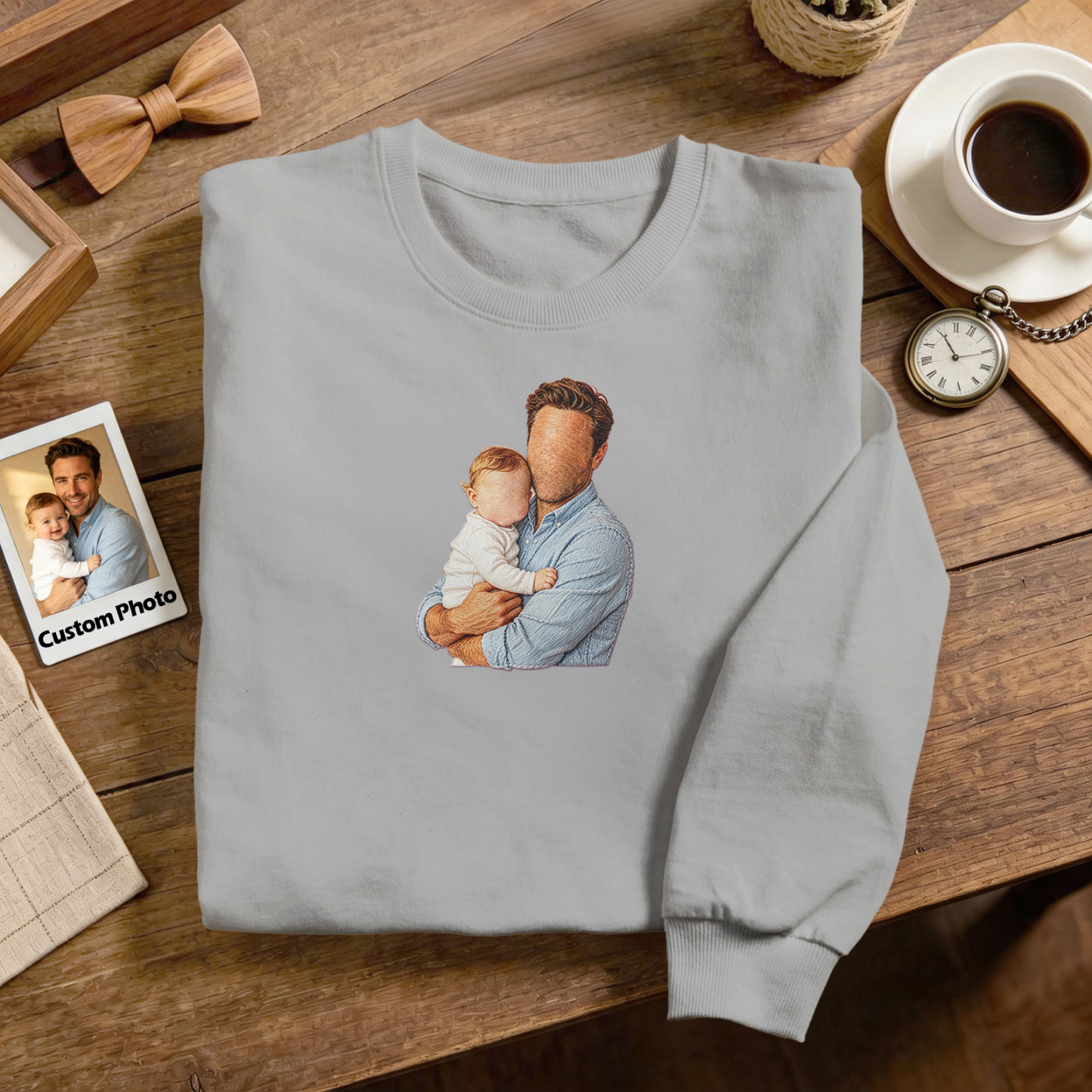 Custom Full Color Embroidered Sweatshirt Portrait Couple/Dad/Mom Family Gift Personalized Fathers Day Gift Idea - MyMoonLampAu