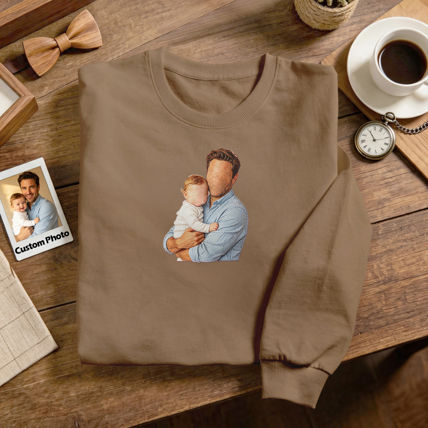 Custom Full Color Embroidered Sweatshirt Portrait Couple/Dad/Mom Family Gift Personalized Fathers Day Gift Idea - MyMoonLampAu