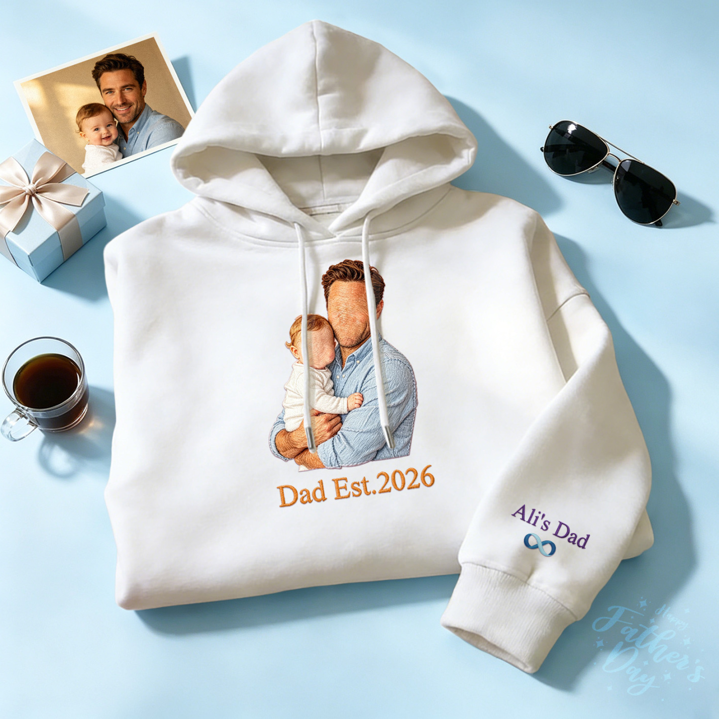 Custom Full Color Embroidered Sweatshirt Portrait Couple/Dad/Mom Family Gift Personalized Fathers Day Gift Idea - MyMoonLampAu