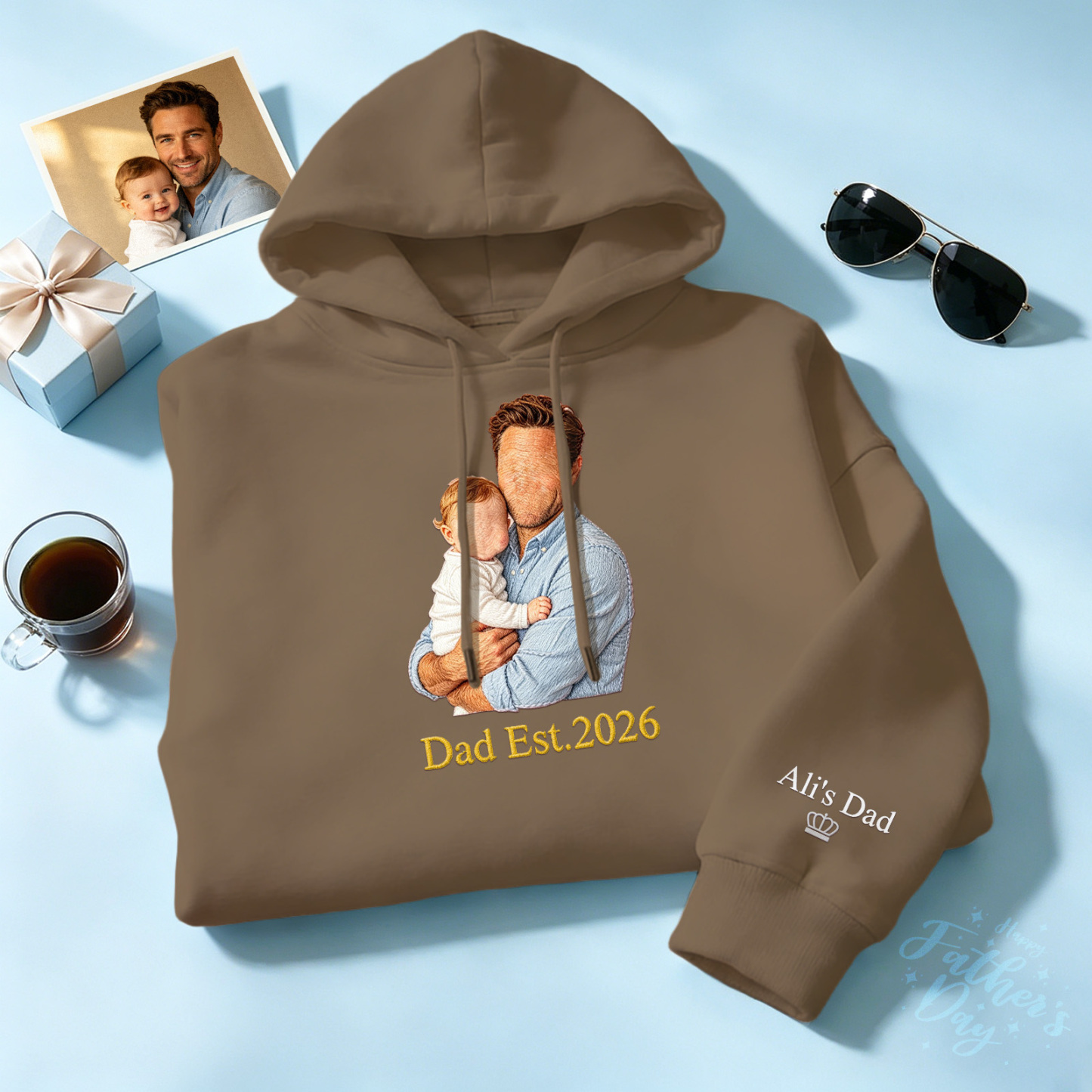 Custom Full Color Embroidered Sweatshirt Portrait Couple/Dad/Mom Family Gift Personalized Fathers Day Gift Idea - MyMoonLampAu