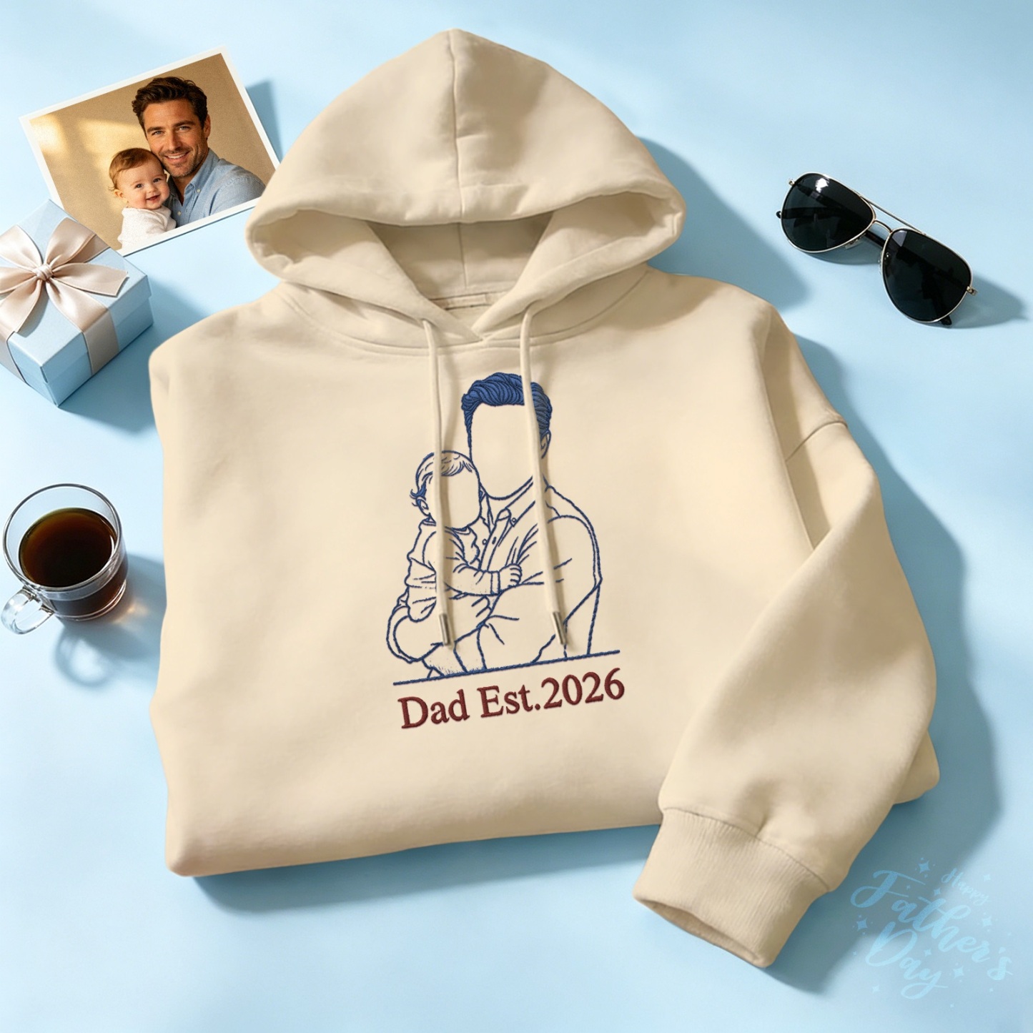 Custom Full Color Embroidered Sweatshirt Portrait Couple/Dad/Mom Family Gift Personalized Fathers Day Gift Idea - MyMoonLampAu