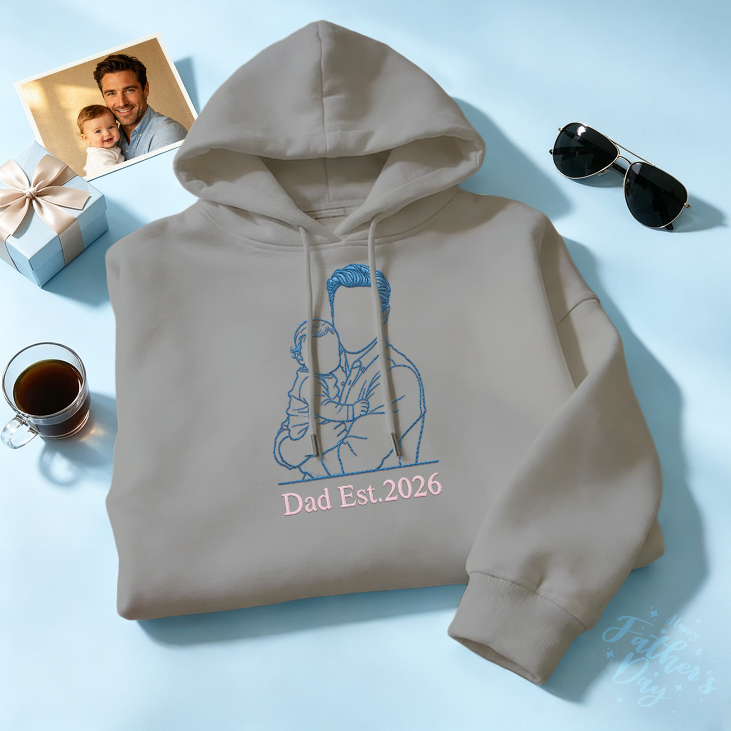 Custom Full Color Embroidered Sweatshirt Portrait Couple/Dad/Mom Family Gift Personalized Fathers Day Gift Idea - MyMoonLampAu