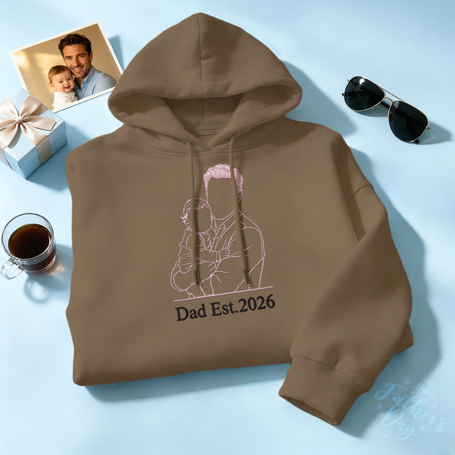 Custom Full Color Embroidered Sweatshirt Portrait Couple/Dad/Mom Family Gift Personalized Fathers Day Gift Idea - MyMoonLampAu