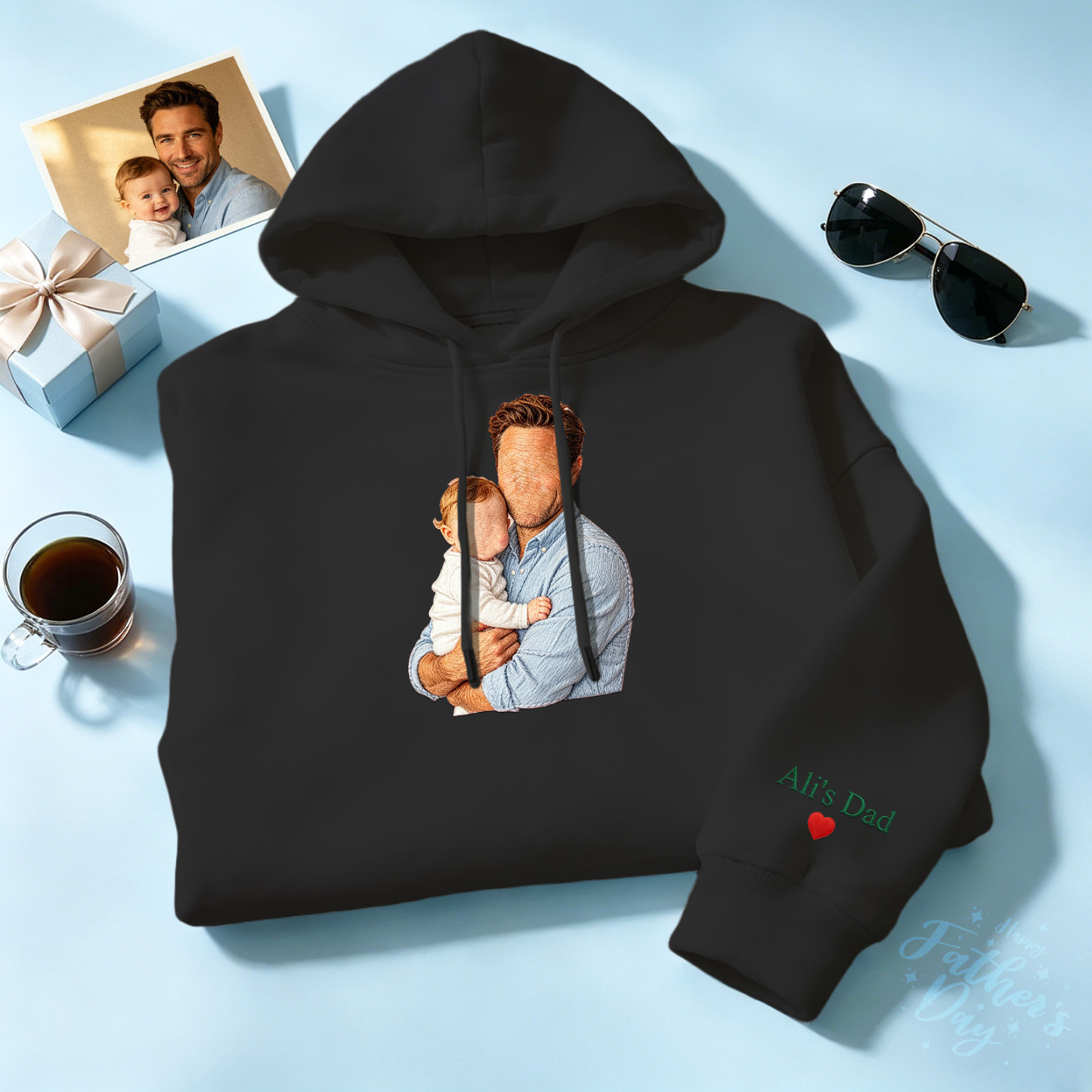 Custom Full Color Embroidered Sweatshirt Portrait Couple/Dad/Mom Family Gift Personalized Fathers Day Gift Idea - MyMoonLampAu