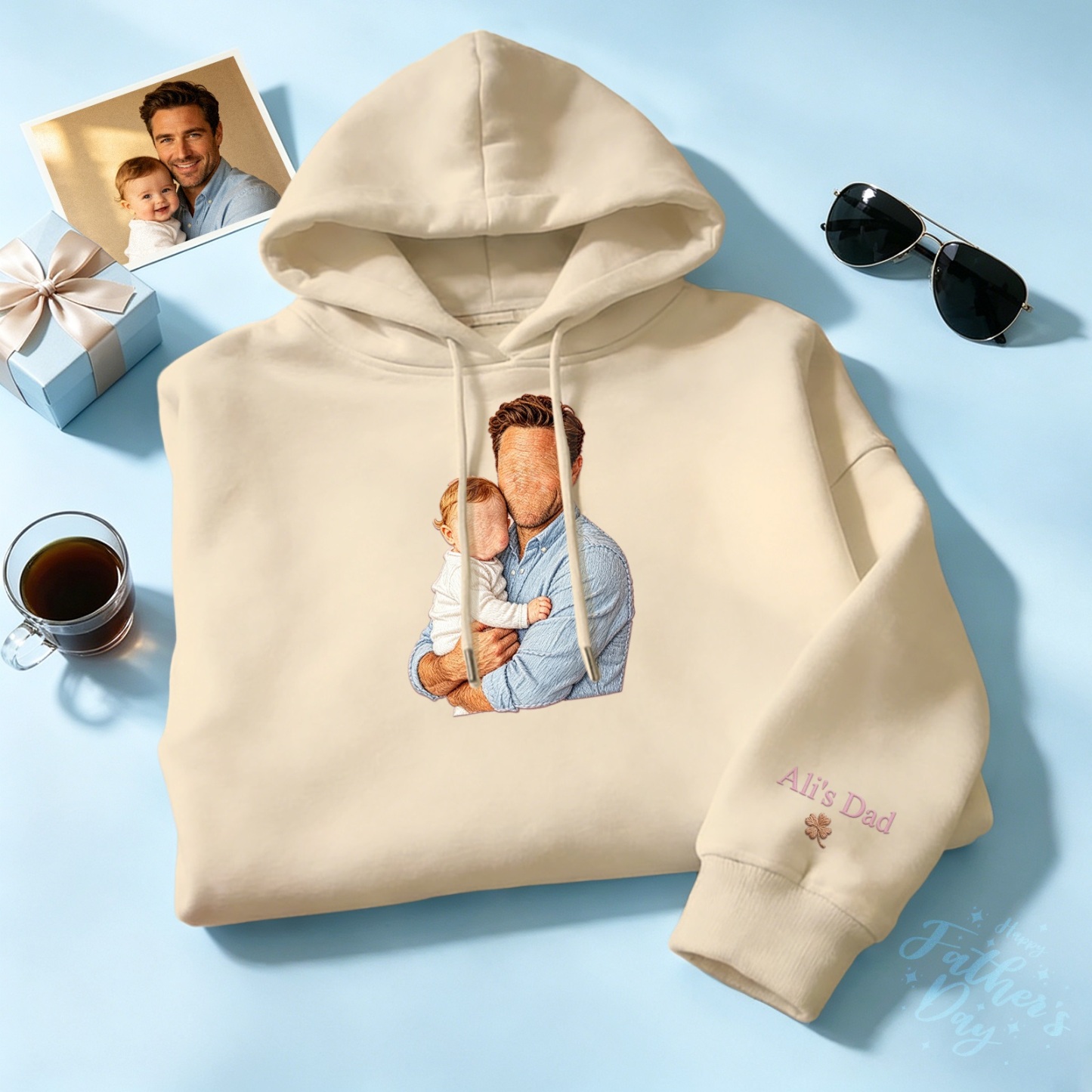 Custom Full Color Embroidered Sweatshirt Portrait Couple/Dad/Mom Family Gift Personalized Fathers Day Gift Idea - MyMoonLampAu