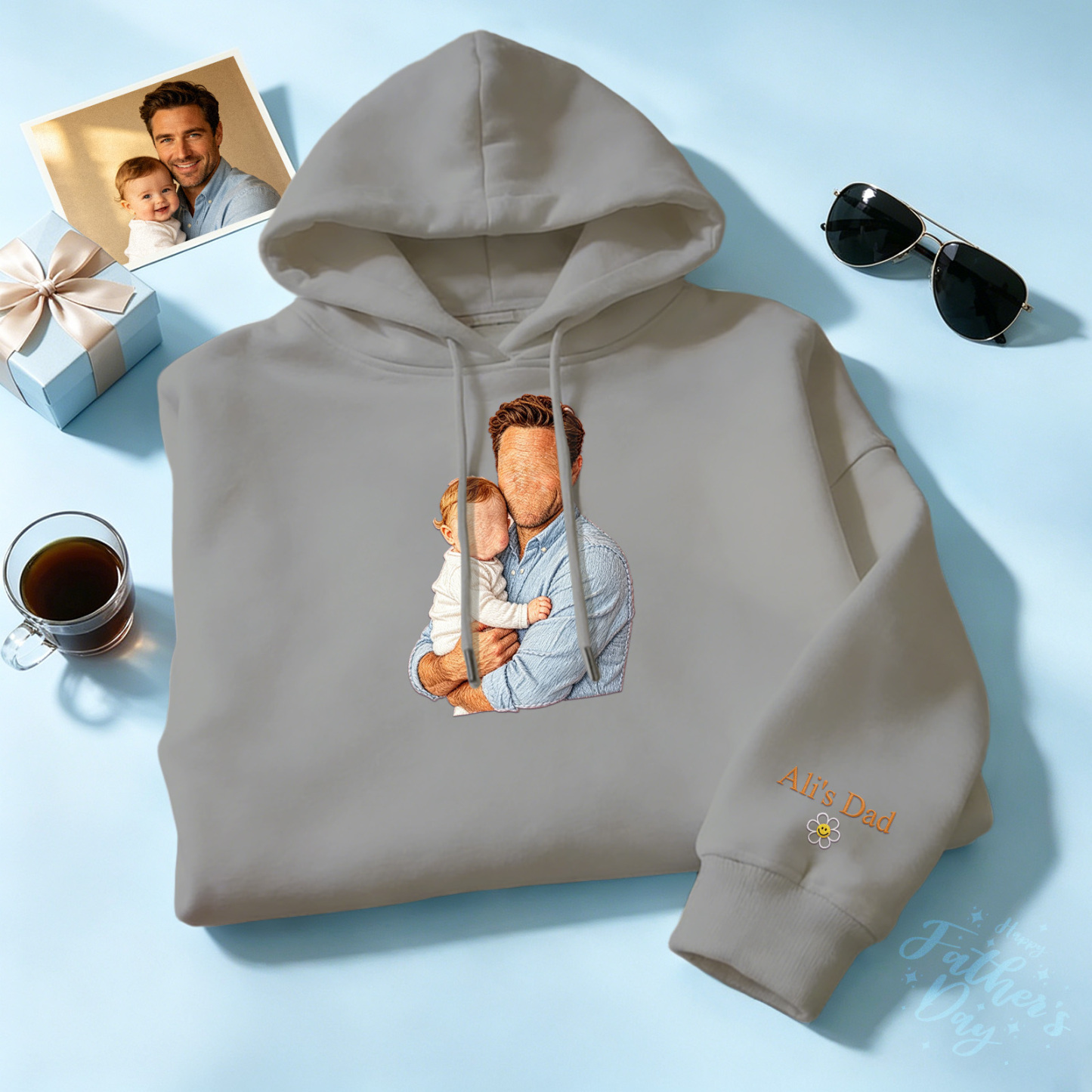 Custom Full Color Embroidered Sweatshirt Portrait Couple/Dad/Mom Family Gift Personalized Fathers Day Gift Idea - MyMoonLampAu