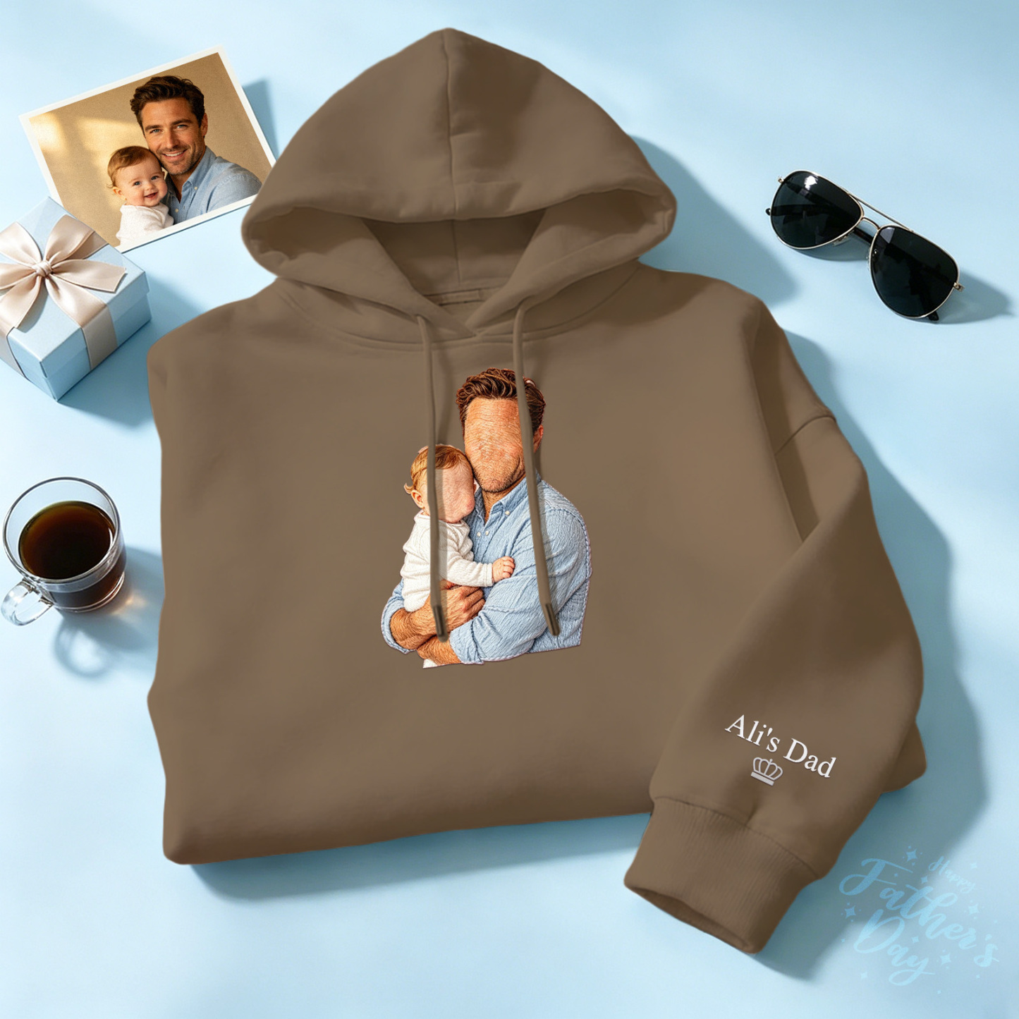 Custom Full Color Embroidered Sweatshirt Portrait Couple/Dad/Mom Family Gift Personalized Fathers Day Gift Idea - MyMoonLampAu
