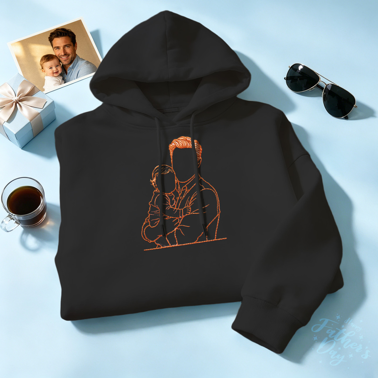 Custom Full Color Embroidered Sweatshirt Portrait Couple/Dad/Mom Family Gift Personalized Fathers Day Gift Idea - MyMoonLampAu