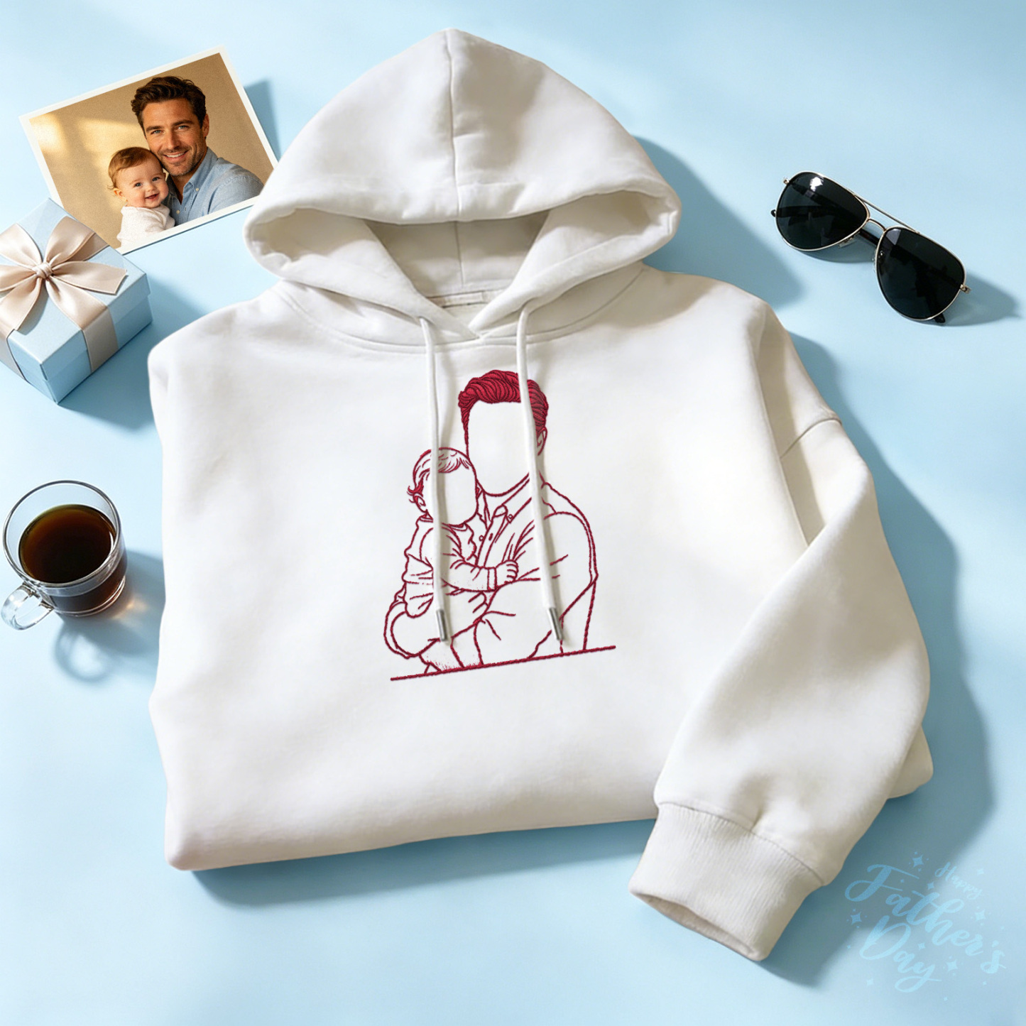 Custom Full Color Embroidered Sweatshirt Portrait Couple/Dad/Mom Family Gift Personalized Fathers Day Gift Idea - MyMoonLampAu
