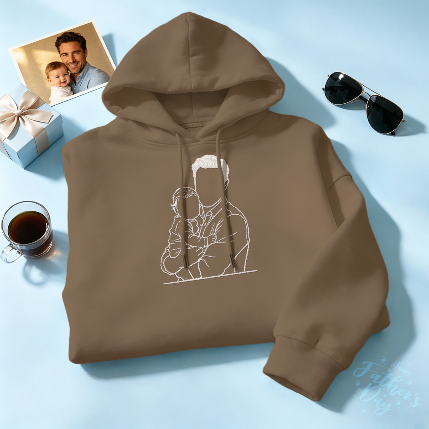 Custom Full Color Embroidered Sweatshirt Portrait Couple/Dad/Mom Family Gift Personalized Fathers Day Gift Idea - MyMoonLampAu