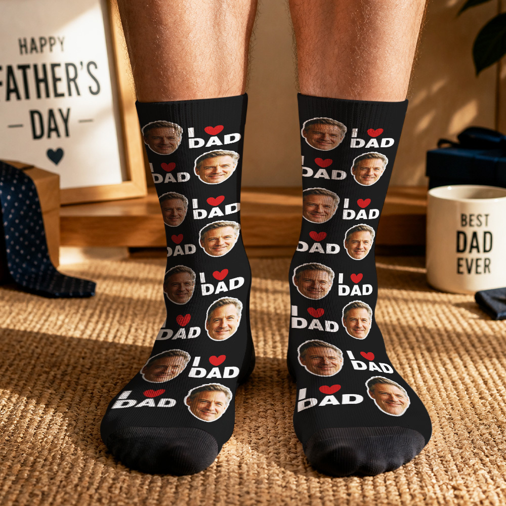 Personalized Dad Socks, Gift For Dad, I Love Dad Socks, Grandpa Gift, Father's Day, Custom Face Socks, Best Dad Ever - MyMoonLampAu