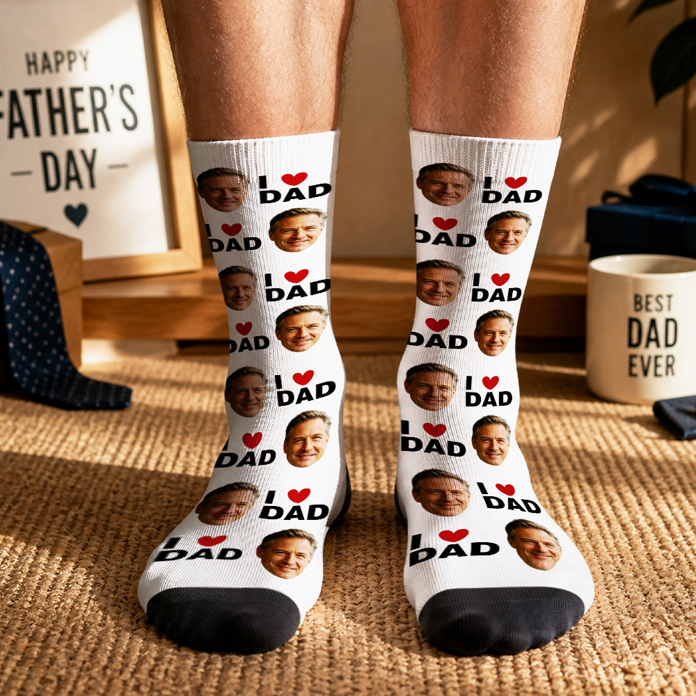 Personalized Dad Socks, Gift For Dad, I Love Dad Socks, Grandpa Gift, Father's Day, Custom Face Socks, Best Dad Ever - MyMoonLampAu