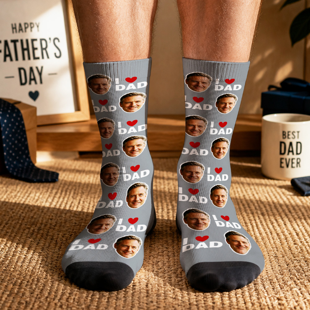 Personalized Dad Socks, Gift For Dad, I Love Dad Socks, Grandpa Gift, Father's Day, Custom Face Socks, Best Dad Ever - MyMoonLampAu