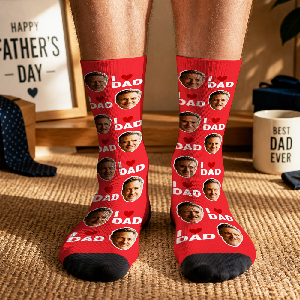 Personalized Dad Socks, Gift For Dad, I Love Dad Socks, Grandpa Gift, Father's Day, Custom Face Socks, Best Dad Ever - MyMoonLampAu