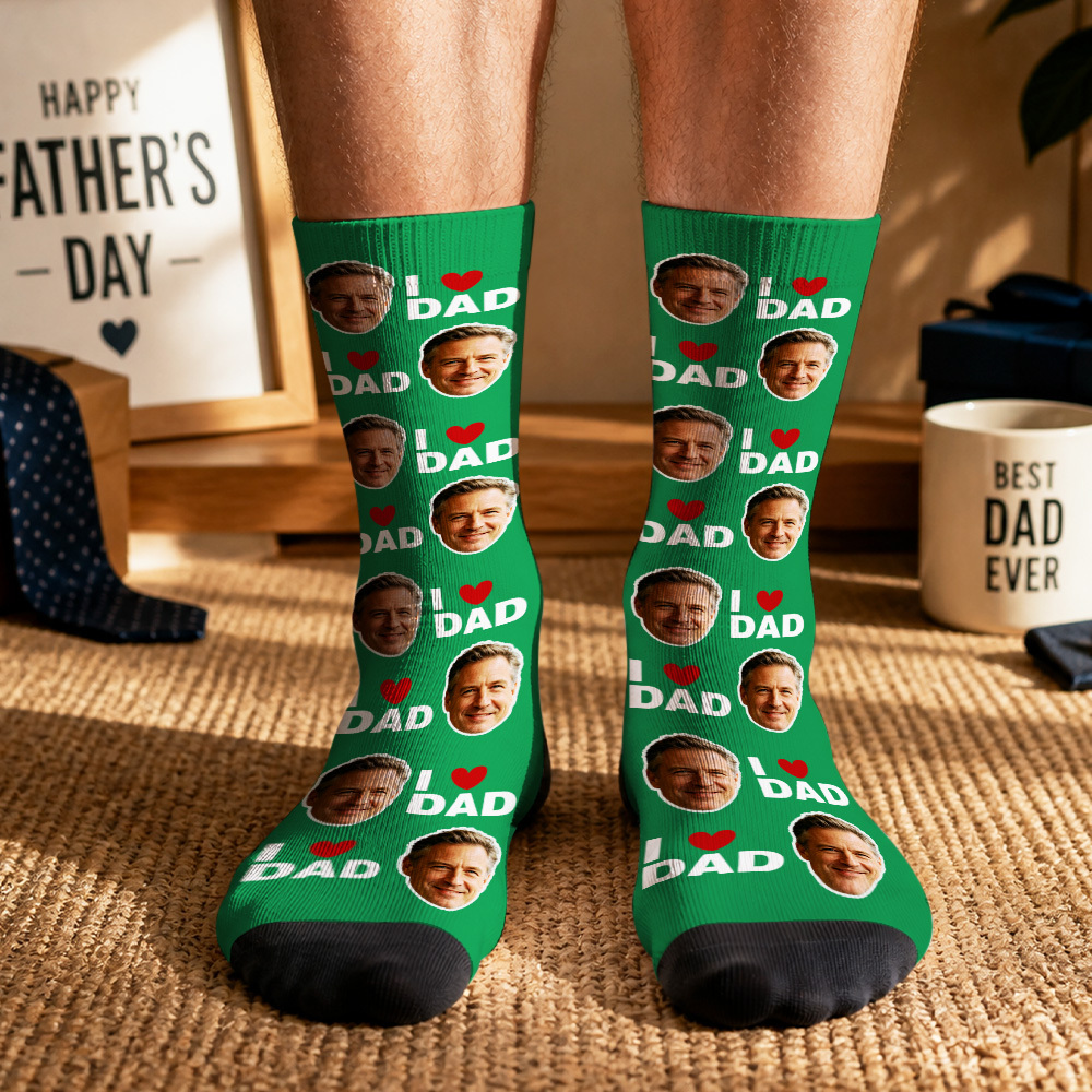 Personalized Dad Socks, Gift For Dad, I Love Dad Socks, Grandpa Gift, Father's Day, Custom Face Socks, Best Dad Ever - MyMoonLampAu