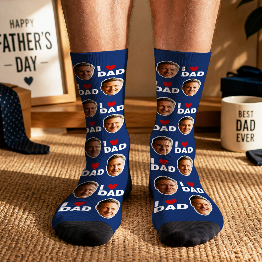 Personalized Dad Socks, Gift For Dad, I Love Dad Socks, Grandpa Gift, Father's Day, Custom Face Socks, Best Dad Ever - MyMoonLampAu