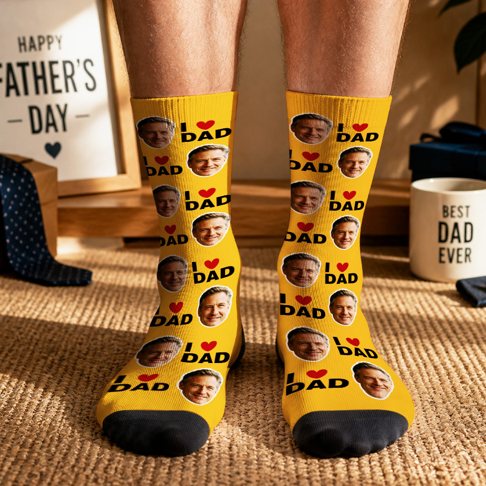 Personalized Dad Socks, Gift For Dad, I Love Dad Socks, Grandpa Gift, Father's Day, Custom Face Socks, Best Dad Ever - MyMoonLampAu